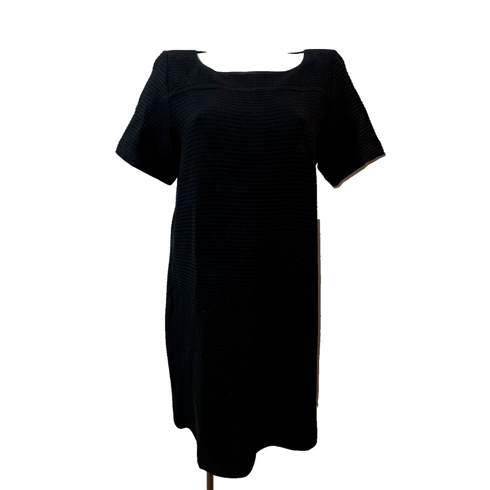 EILEEN FISHER Dress Womens Size M‎ Black Textured Waffle Knit Short Sleeve Shift